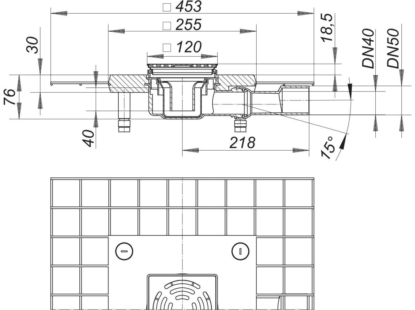 floor drain CeraDrain Plan VC 12, DN 40/DN 50, 120 x 120 mm